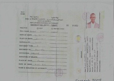 Copy of an Eritrean-issued visa to Yussuf Mohamed Hussein