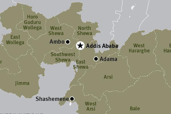 Map – Central Oromia and Addis Ababa, Ethiopia