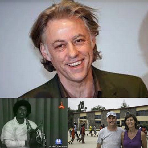 Photo - Bob Geldof, Kiros Alemayehu, Max and Kathryn Robinson