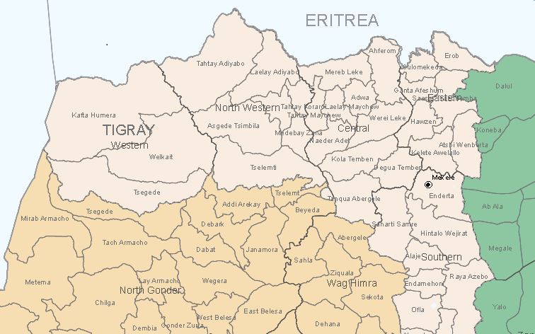 Map - Tigray region and North Gondar, Amhara region