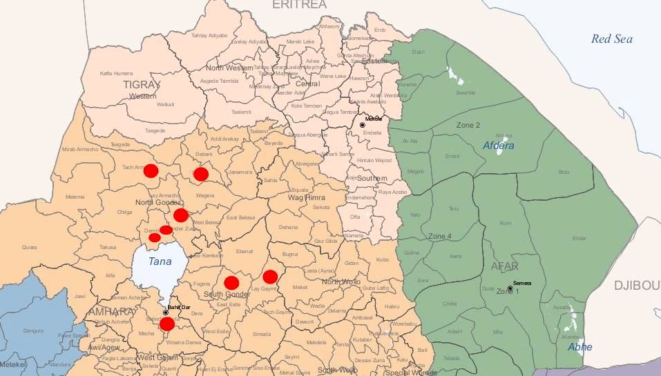 Map - Incident locations in Amhara region, Ethiopia