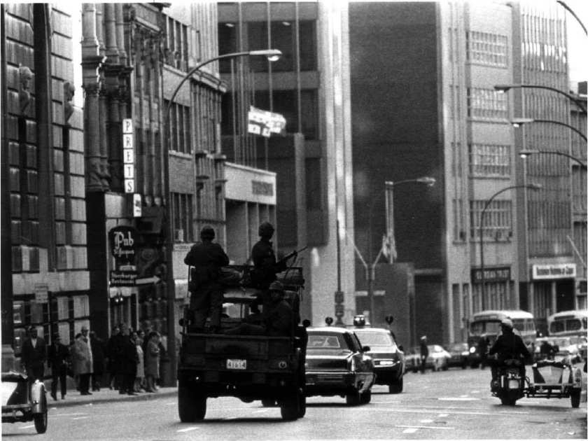 Photo - Troops on the streets of Montreal, Canada, during the 1970 October Crisis [Credit: Montreal Gazette]