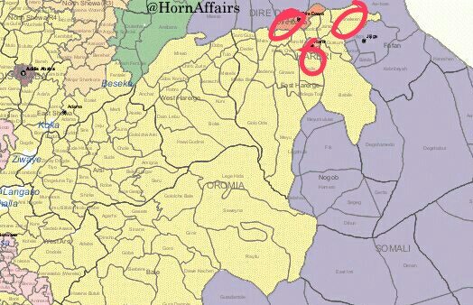 Map - Camps of displaced Oromo citizens in Chinaksen, Harar, Dire Dawa