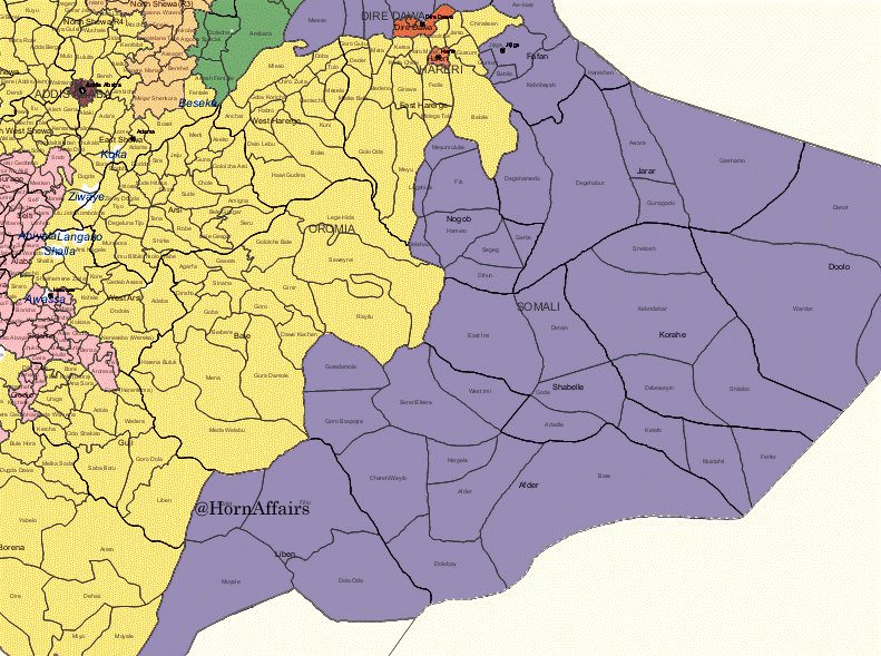Map - Eastern Ethiopia - Oromia and Somali regions