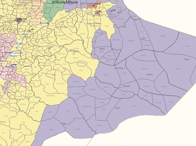 Map - Eastern Ethiopia, Oromia and Somali regions