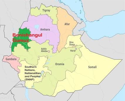 Map - Benshangul-Gumuz region, Ethiopia